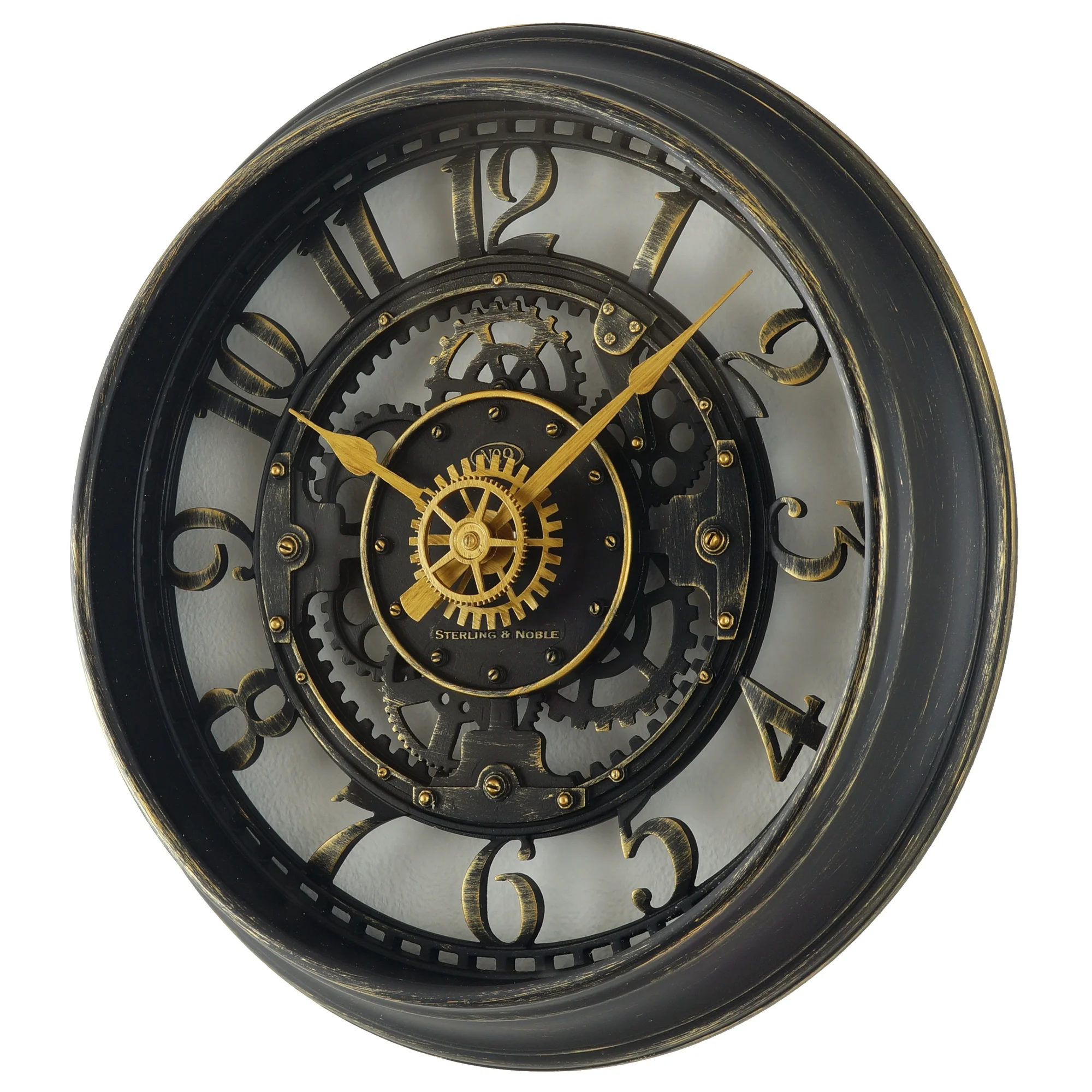Indoor Round Bronze Cutout Gear Industrial Analog Wall Clock - Image 4