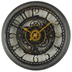 Indoor Round Bronze Cutout Gear Industrial Analog Wall Clock