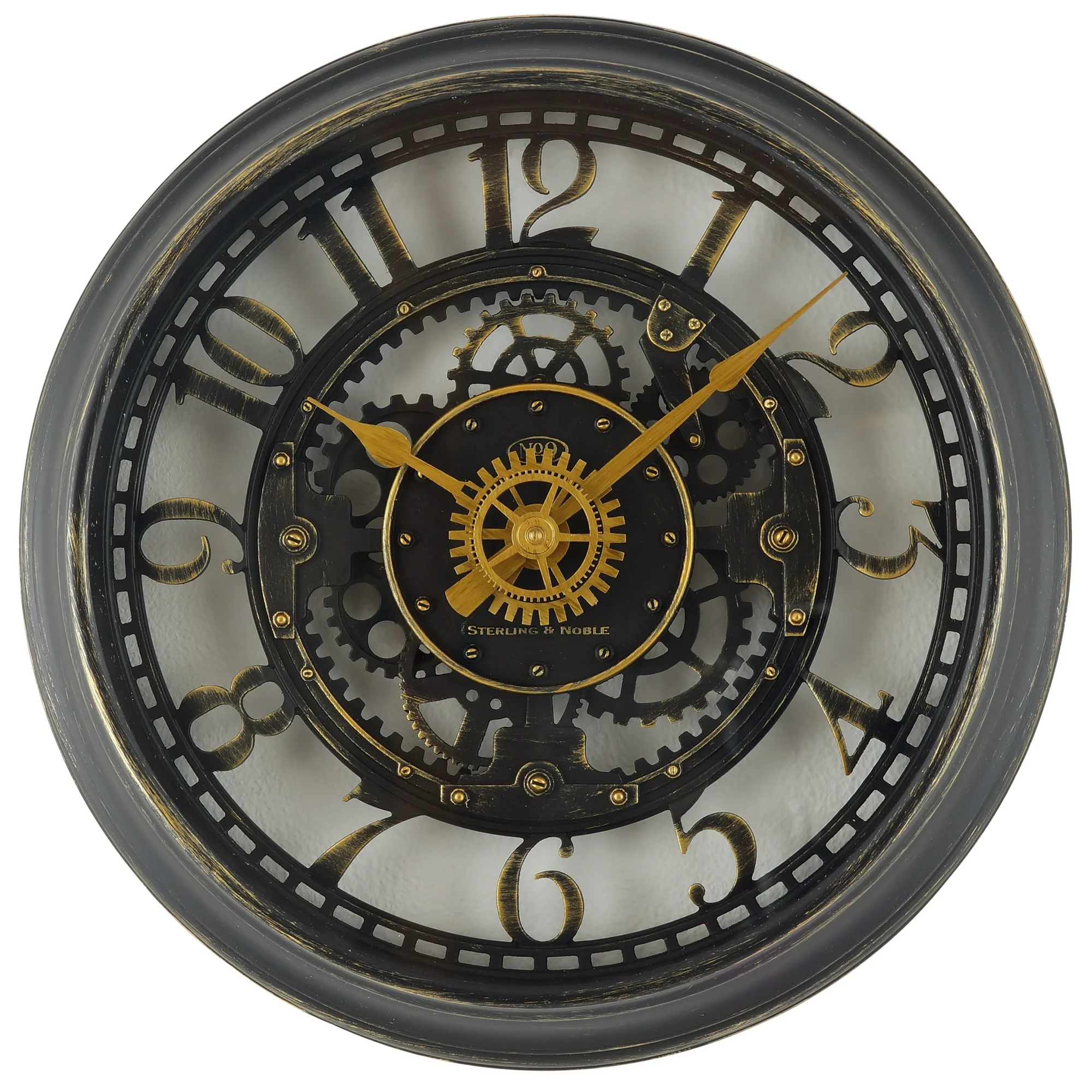 Indoor Round Bronze Cutout Gear Industrial Analog Wall Clock