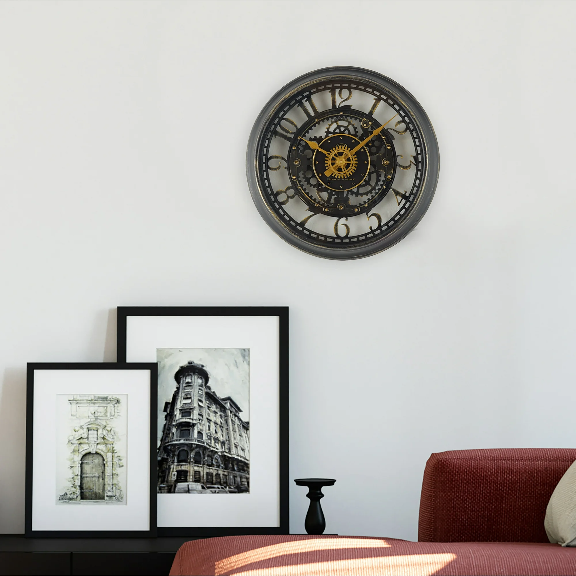 Indoor Round Bronze Cutout Gear Industrial Analog Wall Clock - Image 3